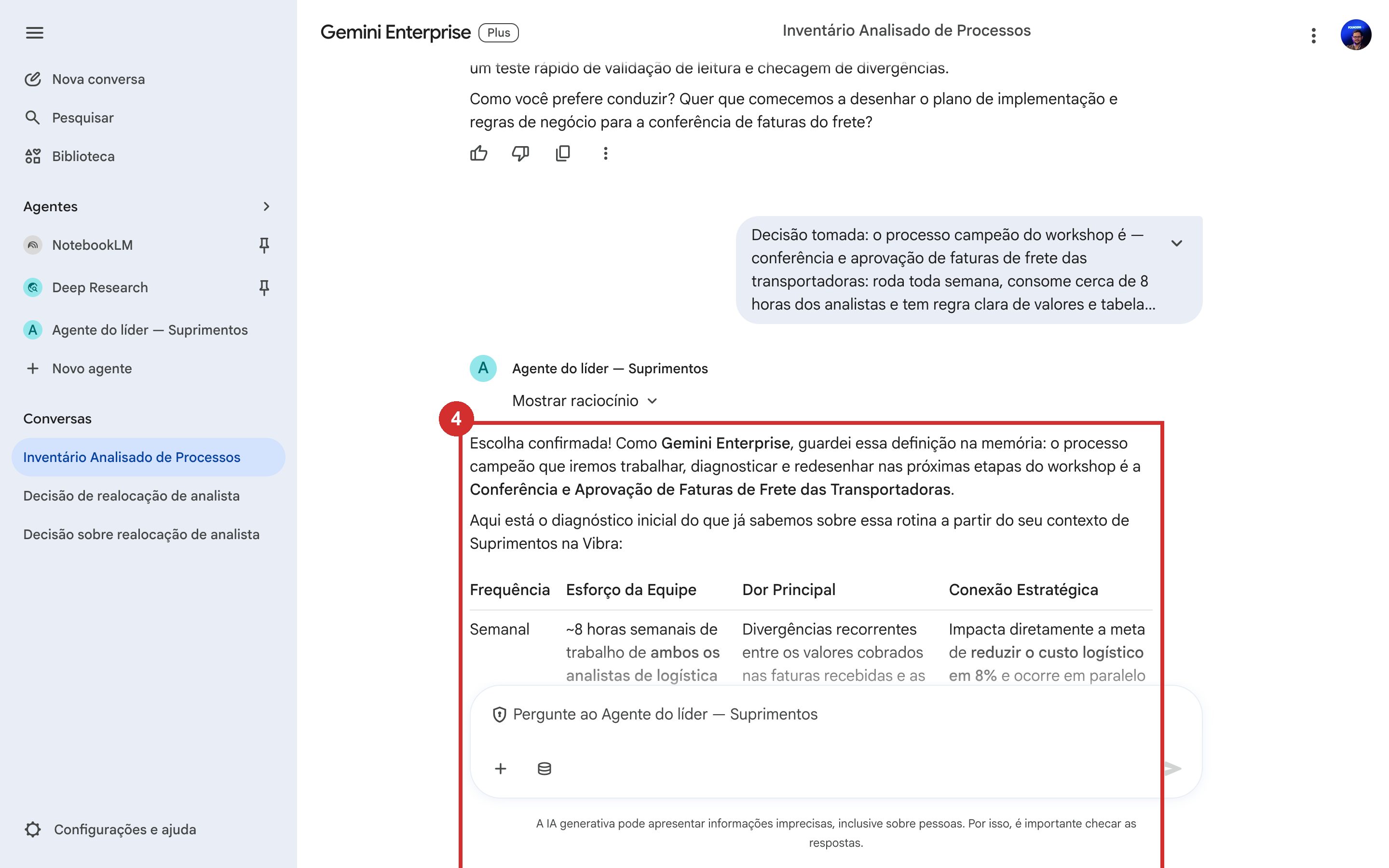 Resposta do Agente confirmando o processo campeão escolhido e resumindo o que já sabe sobre ele a partir do contexto do departamento