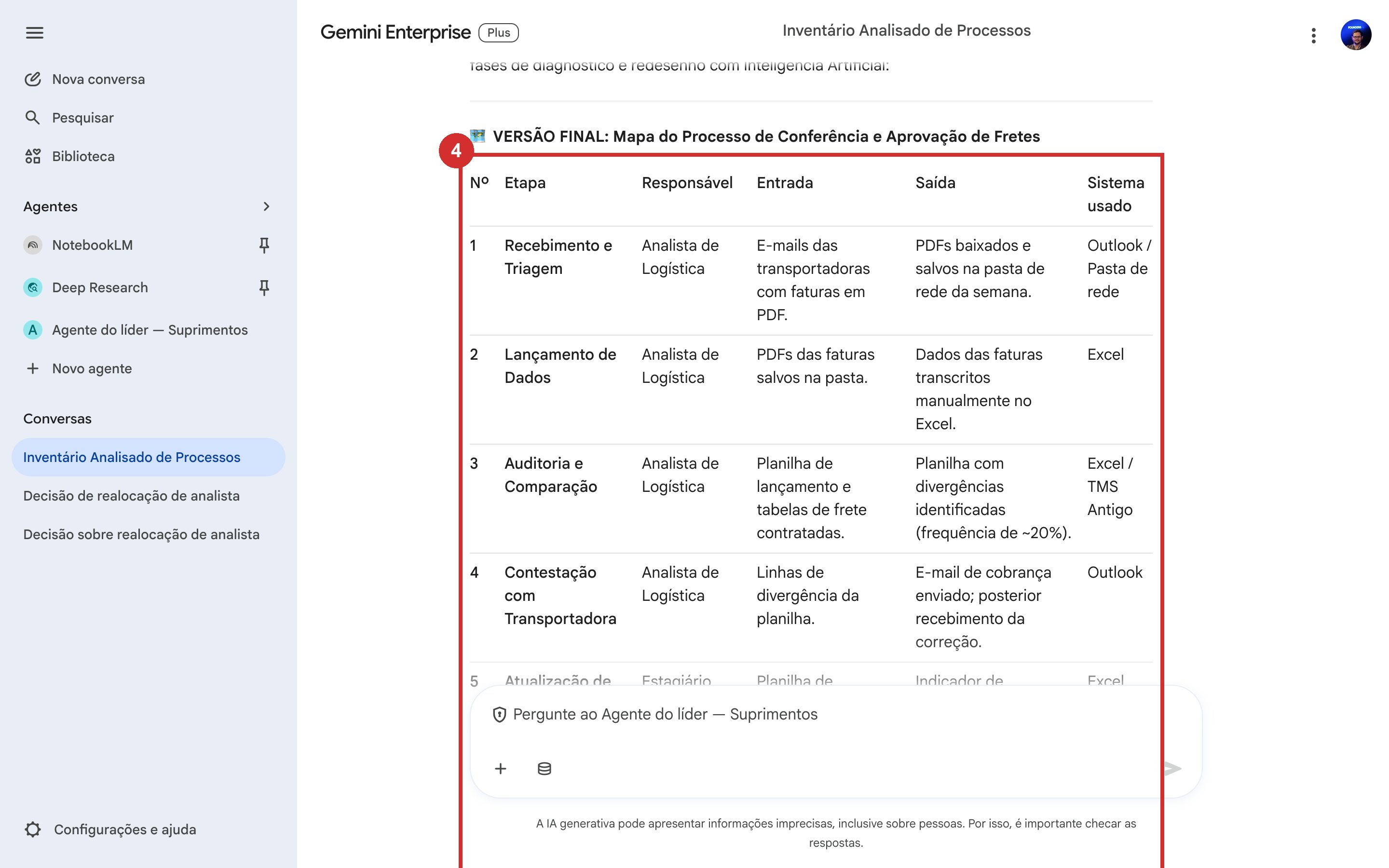 Resposta do Agente com o mapa do processo corrigido e marcado como versão final