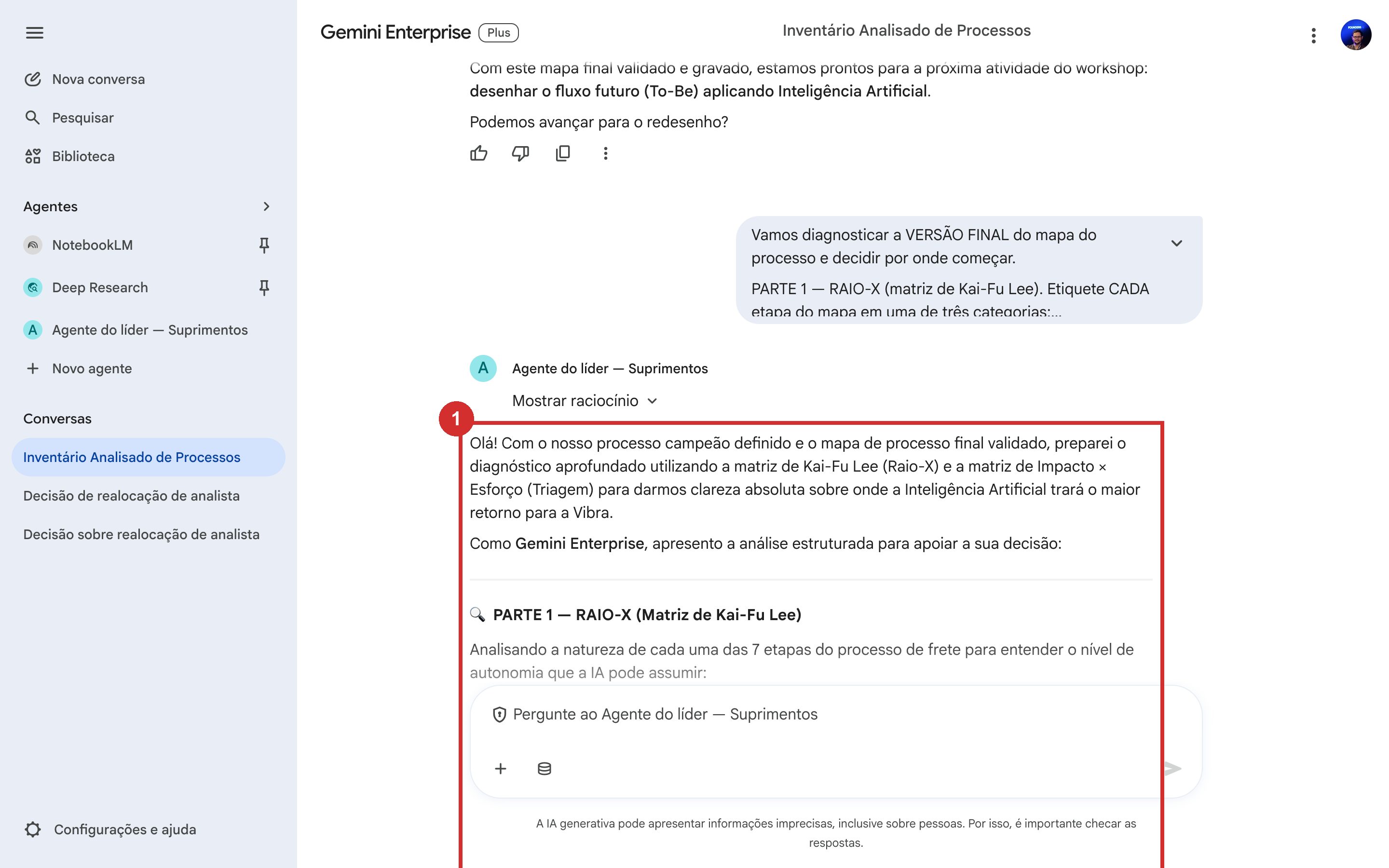 Conversa com o Agente mostrando o prompt do raio-X e da triagem enviado e o início da resposta do diagnóstico